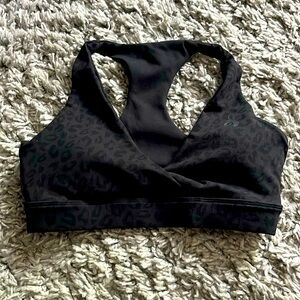 Ryderwear Black Leopard Cross Over Sports Bra Small NWOT
